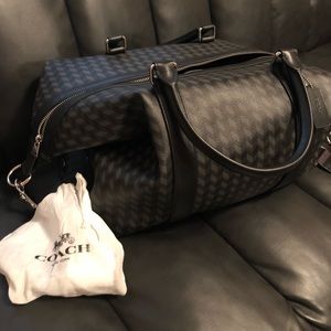 Coach black and gray leather weekender